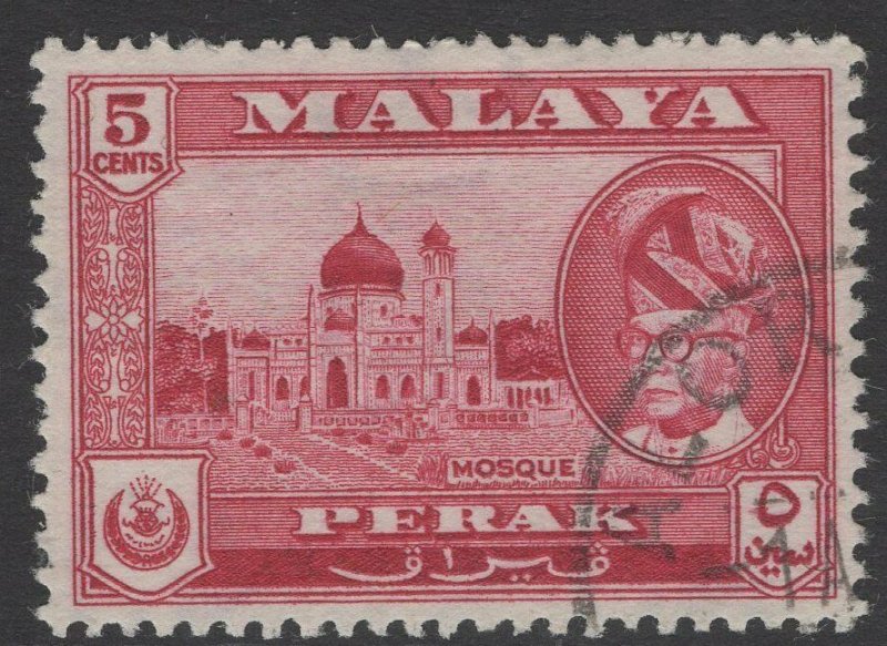 MALAYA PERAK SG153 1957 5c CARMINE-LAKE FINE USED 