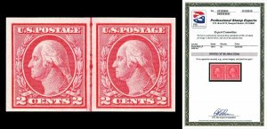 Scott 459 1914 2c Washington Line Pair Mint Graded VF 80 NH PSE CERT No Crease!