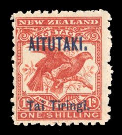 Aitutaki #6 Cat$55+ (for hinged), 1903 1sh scarlet, never hinged