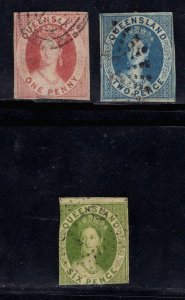 MOMEN: QUEENSLAND SG # 1-3 1860 IMPERFS USED £3,400 LOT #68860*