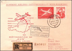 Austria Austrian Airlines Vienna to Thens 1963 1st Flight Cover