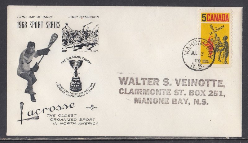 Canada Scott 483 Rose Craft FDC - Lacrosse