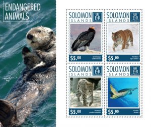 SOLOMON IS. - 2014 - Endangered Animals - Perf 4v Sheet - Mint Never Hinged