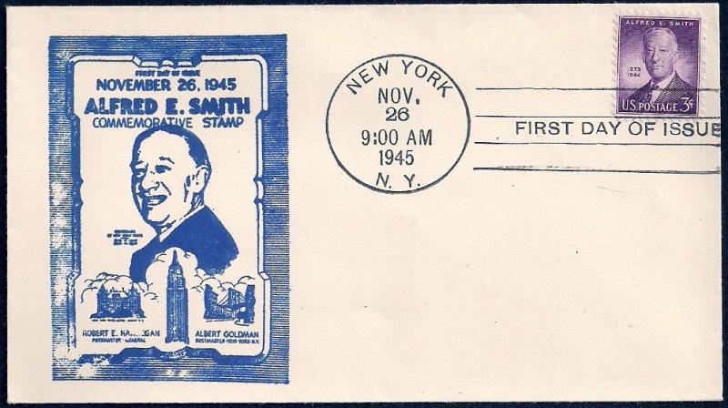 UNITED STATES FDC 3¢ Alfred Smith 1945 Cacheted