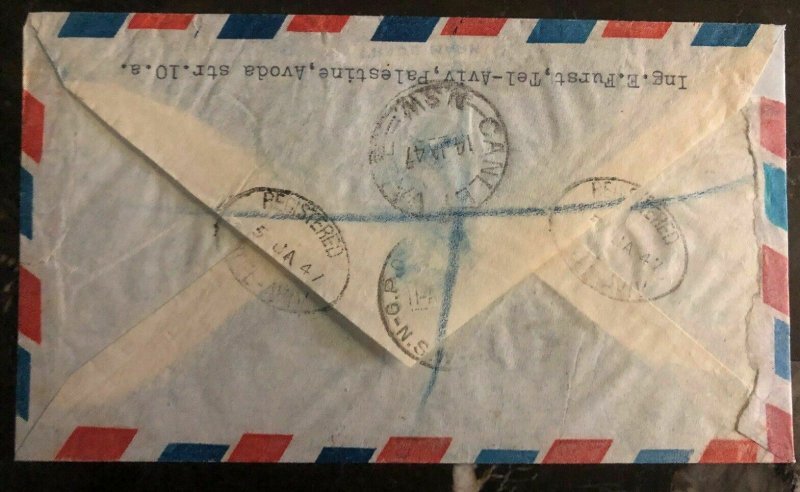 1941 Tel Aviv Palestine Airmail Registered cover to Sydney Australia