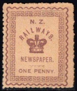 1890 New Zealand Revenue N. Z. Railways 1 Penny Newspaper Stamp