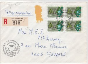 Geneva United Nations 1973 Registered stamps cover ref 21709