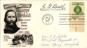 #1168 Giuseppe Garibaldi – AUTOGRAPHED BY POSTMASTER – Fleetwood Cachet