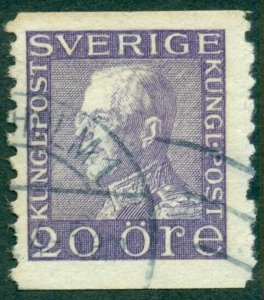 SWEDEN #189A (179Acx) 20ore WMK WAVY LINES, used, VF, ONLY 7 KNOWN, H.O.W. Cert