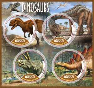 Stamps.Fauna. Dinosaurs 2019 year 1+1 sheets perforated Comores