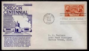 US 964 Oregon Territory C Anderson Purple Typed FDC