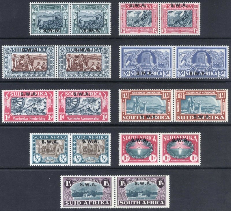 South West Africa 1938 3 SETS SG 105-113 Sc 133-34+B5-B11 LMM/MLH Cat£209($263)