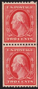 US #349 Two Cent Carmine Washington Coil Pair  MINT HINGED SCV $260