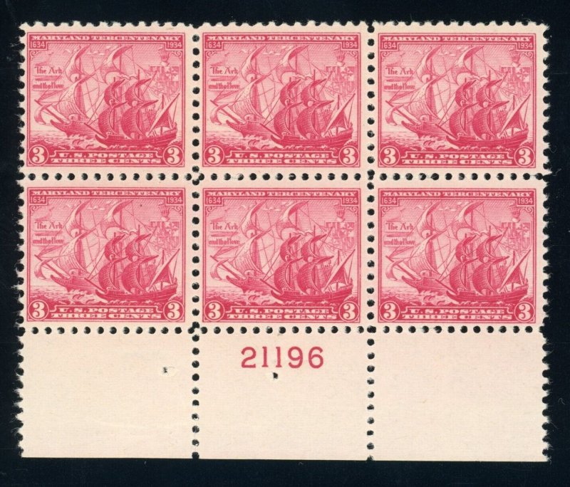 US Stamp #736 Maryland Tercentenary 3c - Plate Block of 6 - MNH - CV $9.50