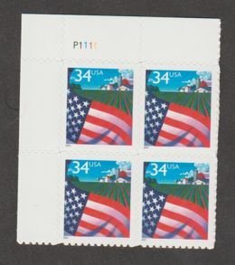U.S. Scott #3470 American Flag Stamp - Mint NH Plate Block