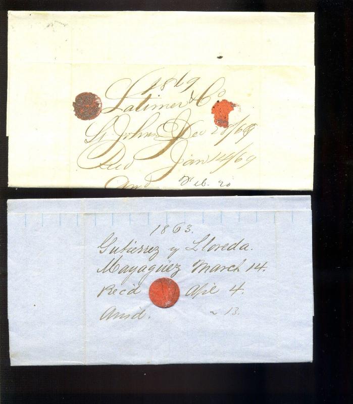 7  Stampless Covers Puerto Rico to New York, all 19th Century w/ Better Markings