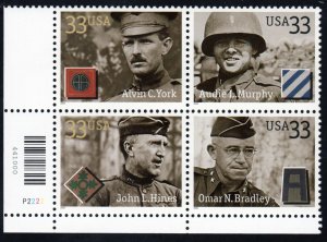 SC# 3393-3396 - (33) - Distinguished Soldiers - MNH Plate Block/4