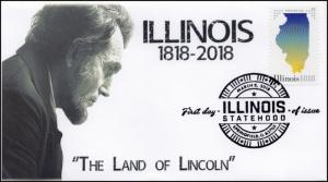 18-051 2018 Illinois Statehood Lincoln Pictorial PostmarkFDC Springfield IL