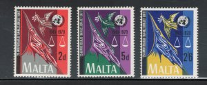 Malta 1970 25th Anniversary of the United Nations Scott # 420 - 422 MNH