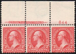 MALACK 279B Fine OG NH, Plate Strip of 3, large top, nice! c3588