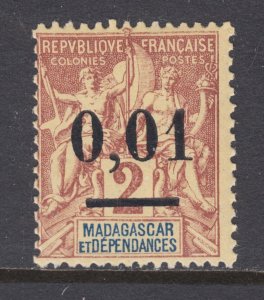 Madagascar Sc 51 MNH. 1902 0,01 surcharge on 2c claret on buff, fresh, bright