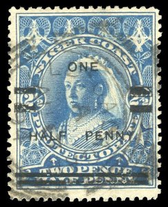 Niger Coast 1894 QV ½d on 2½d blue Position # 7 from setting of 8 VFU. SG 65.