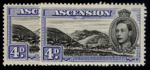 ASCENSION GVI SG42c + 42d, 4d PERF VARIETIES, M MINT. Cat £22.