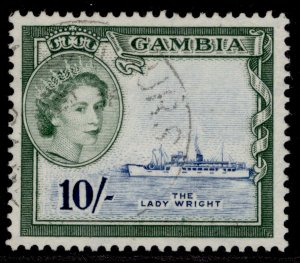 GAMBIA QEII SG184, 10s deep blue & myrtle-green, FINE USED. Cat £17.