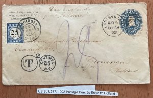 US #U330? Due 4 Used Postage Due Cover “T” KY to Holland Via Saxonia 5/1902 LB