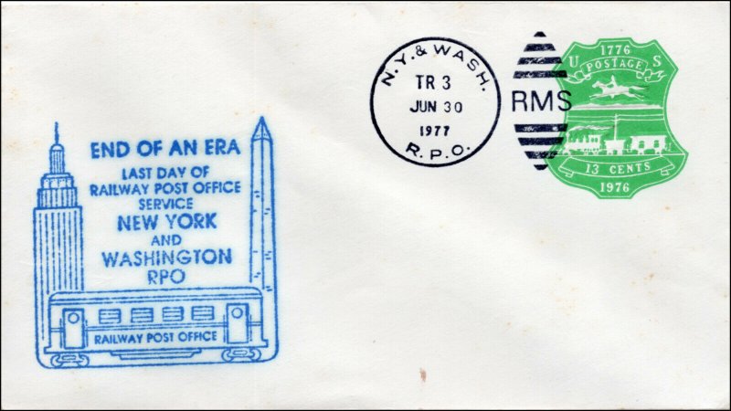 SC-U-582-B, LAST DAY RAILWAY POST OFFICE - New York and Washington 1977 Souvenir