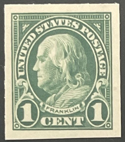 Scott #575 1923 1¢ Benjamin Franklin imperforate MNH OG XF/Superb