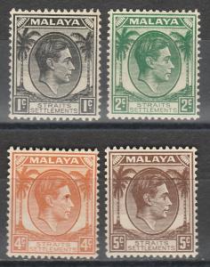 STRAITS SETTLEMENTS 1937 KGVI DIE I 1C 2C 4C AND 5C