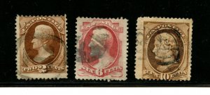 U.S. #146, 148, 150 (US145) White Wove Paper 1870-71, U, F,F-VF cond, CV$75.00