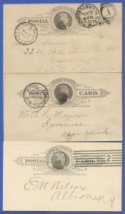 US 1890-92 UX9 Three used Postal Cards, Keystone Missing on two + Adv