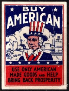 Vintage US Poster Stamp Buy American Only American Made Goods Help Bring Back