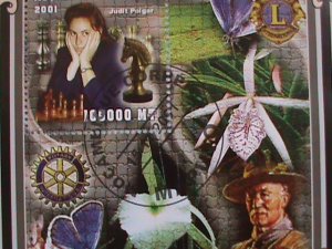 MOZAMBIQUE STAMPS: 2001: CHECKER JUDIT POLGAR CTO SOUVENIR SHEET WITH SCOTS LOCO