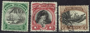 COOK ISLANDS 1932 PICTORIAL ½D 1D AND 2D NO WMK PERF 13 USED