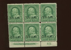 Guam 1 Overprint Mint Plate Block of 6 Stamps (Bz 738)