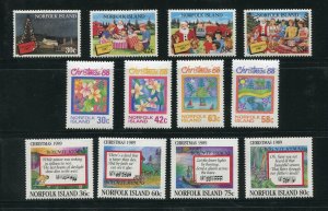 Norfolk Island 389-391, 422-425,440-443,462-465 Christmas Stamp Sets All MNH