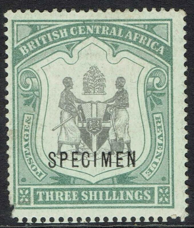 BRITISH CENTRAL AFRICA 1897 ARMS 3/- SPECIMEN 