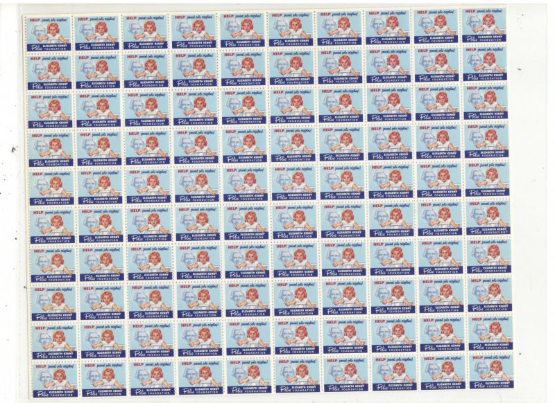 SISTER KENNY POLIO FOUNDATION POSTER STAMPS FULL SHEET