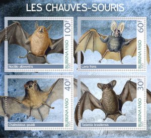 Stamps. Fauna. Bats 2023 year 1+1 sheets  perf Burkino Faso NEW