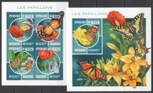 HM1815 2018 NIGER BUTTERFLIES FAUNA INSECTS #5623-6+BL826 MNH