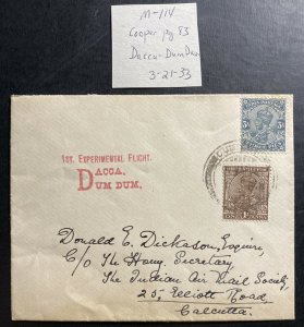 1933 Dacca India First Experimental Flight Airmail cover FFC To Dum Dum