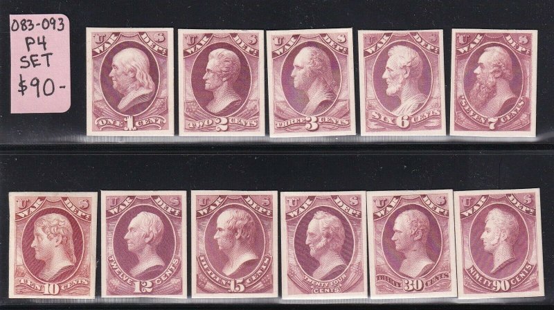 O83 - O93 Set P4 VF plate proofs on card nice colors cv $ 110 ! see pic !