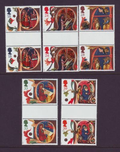 Great Britain Sc 1416-20 1991 Christmas gutter prs mint NH