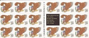 1992 Eagle & Shield with Brown USA 29 Pane of 17 29c Stamps, Sc# 2595a, MNH, OG