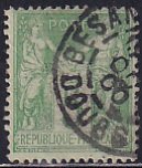 France 1898 Sc 105 Peace and Commerce 5c Yellow Green Type I Stamp Used