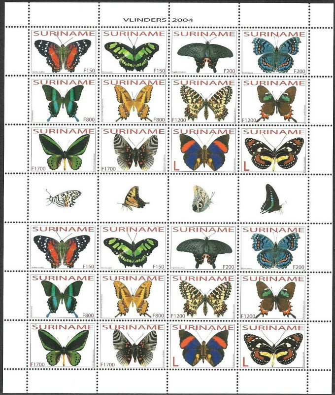 2004 Suriname Butterflies, Papillons, Farfalle complete Souvenir Sheet VFMNH!