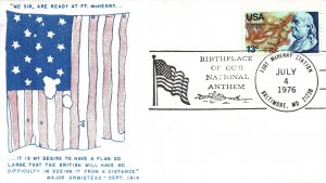 FORT McHENRY BIRTHPLACE OF OUR NATIONAL ANTHEM FLAG CANCEL & CACHET JULY 4 1976